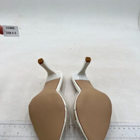 Milooey shoes Women's Kitten Heel Mules Open Pointed Toe Slide Sandals White - Picture 7 of 8